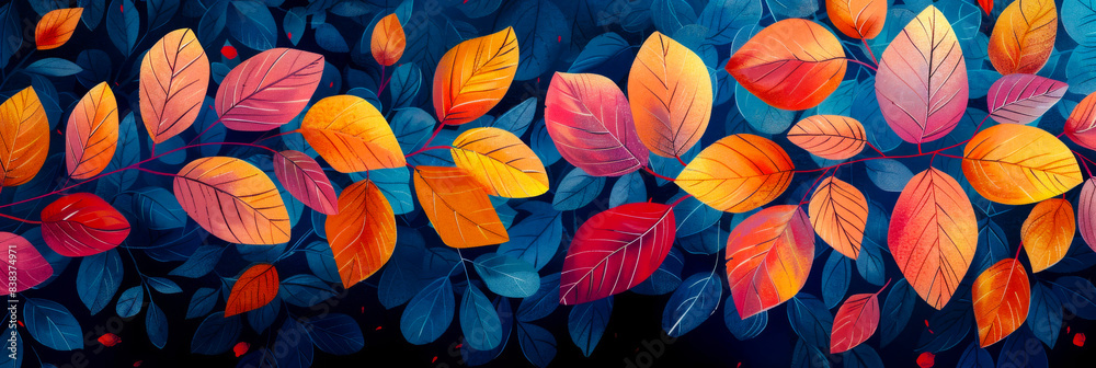 Colorful Autumn Leaves on Dark Background. An artistic depiction of colorful autumn leaves against a dark background, highlighting the vibrant hues and intricate details of the foliage. Colorful Autumn Leaves on Dark Background. An artistic depiction of colorful autumn leaves against a dark background, highlighting the vibrant hues and intricate details of the foliage.