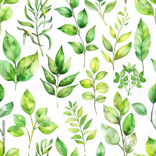Watercolor Background with Green Leaves for Nature Designs Generative AI
