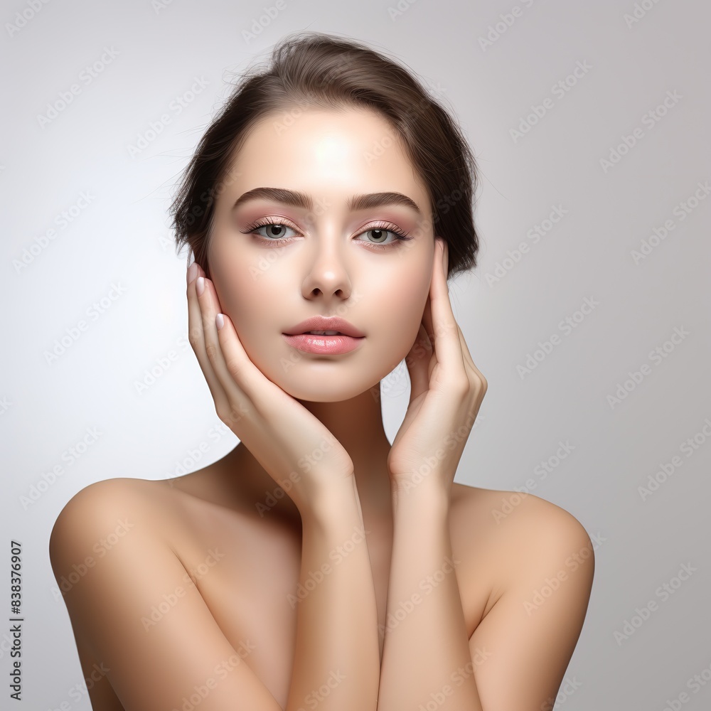Portrait of a beautiful young woman bright skin on studio background Portrait of a beautiful young woman bright skin on studio background