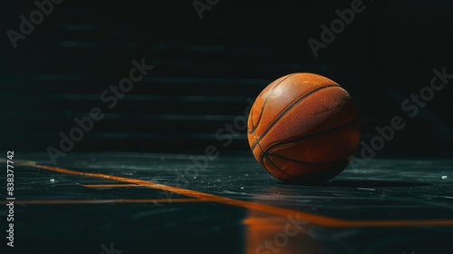 The Basketballs Reflection on a Gleaming Court