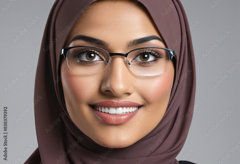 Portrait of young smiling woman with hijab and glasses Portrait of young smiling woman with hijab and glasses