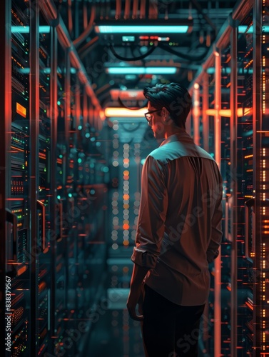 A server administrator in a data center. hyper realistic 