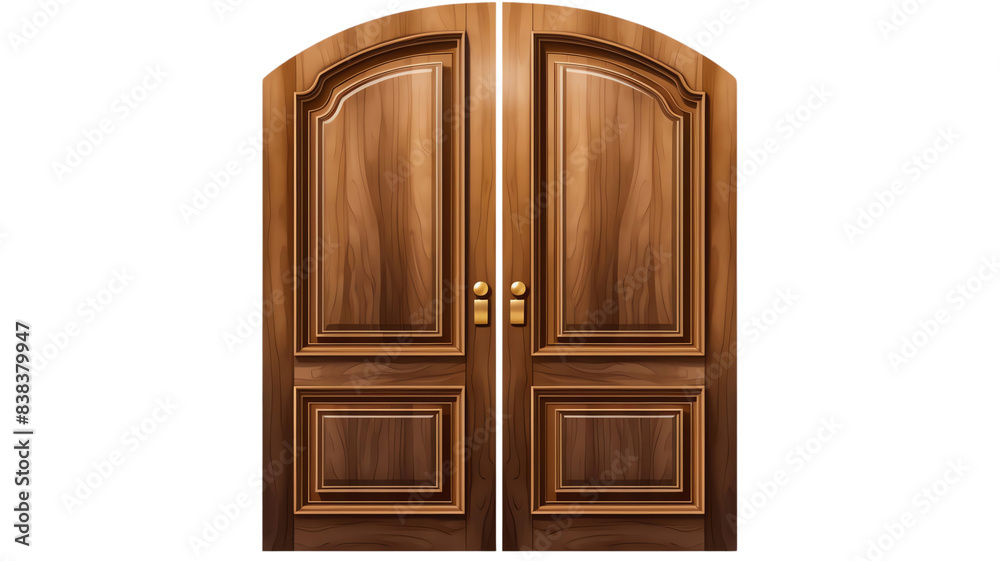 Elegant double wooden doors with an arched top and intricate panel designs, offering a classic and sophisticated entrance appearance. Elegant double wooden doors with an arched top and intricate panel designs, offering a classic and sophisticated entrance appearance.