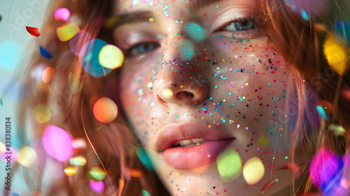 Close-Up Confetti Celebration Woman Beauty Festive Mood