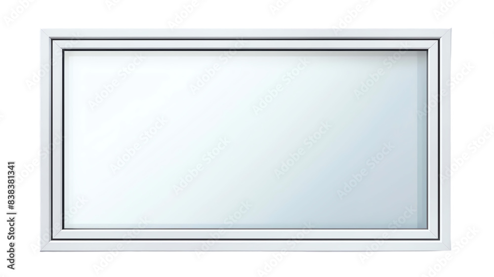 Horizontal rectangular window with a white frame and clear glass. Ideal for architectural and interior design projects. Horizontal rectangular window with a white frame and clear glass. Ideal for architectural and interior design projects.