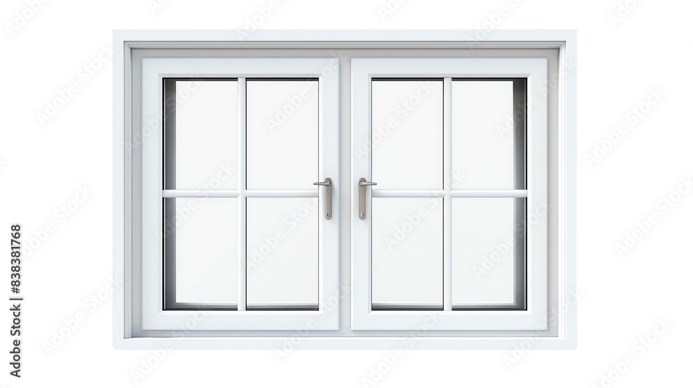 Modern double-hung white framed window with closed panes, minimalistic design, suitable for residential or commercial use.