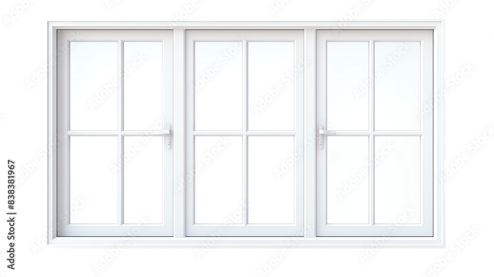 Modern white triple window with clean design, isolated on a white background. Perfect for architecture and interior design projects. Modern white triple window with clean design, isolated on a white background. Perfect for architecture and interior design projects.