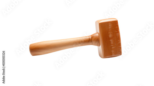 Wooden meat tenderizer isolated on a white background. Simple kitchen tool for tenderizing meat, made of sturdy wood with an ergonomic handle. photo