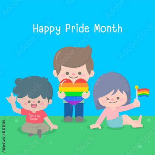 Kid hand drawn cute cartoon colorful happy pride month