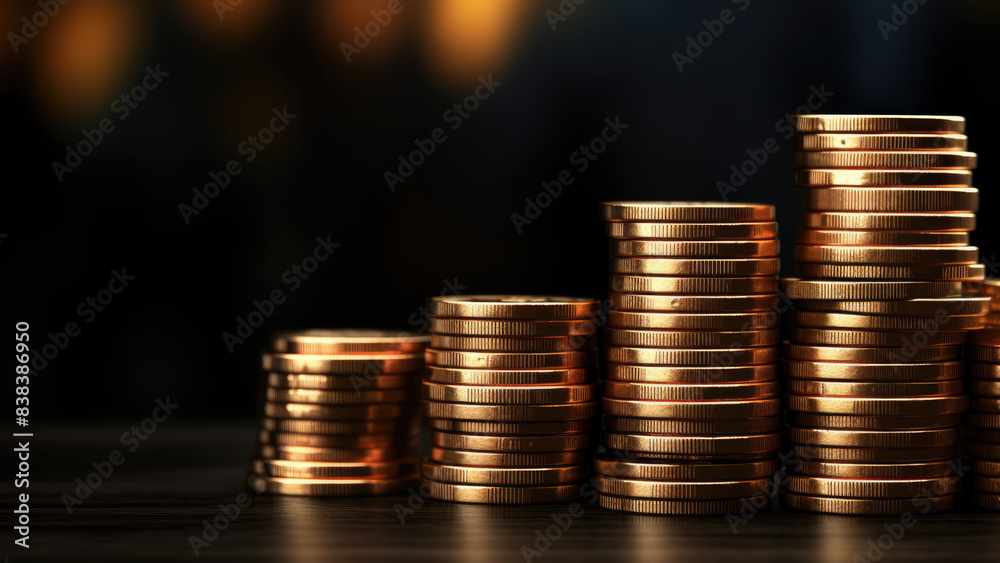 Stacks of coins arranged neatly on a dark surface, symbolizing wealth and financial stability.
Stacks of coins arranged neatly on a dark surface, symbolizing wealth and financial stability.