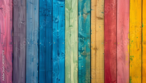 Vibrant Rainbow Wooden Background with Vertical Planks, Copy Space for Design or Text, Wallpaper
