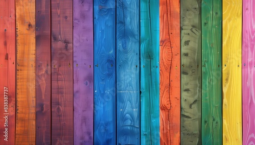 Rainbow Wood Wall Background, Colorful Palette with Copy Space for Design or Text, Wallpaper