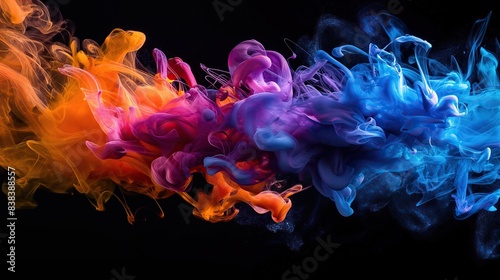 colorful smoke flow in splash, on black background for overlay © Yin