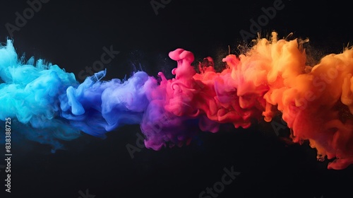 colorful smoke flow in splash, on black background for overlay