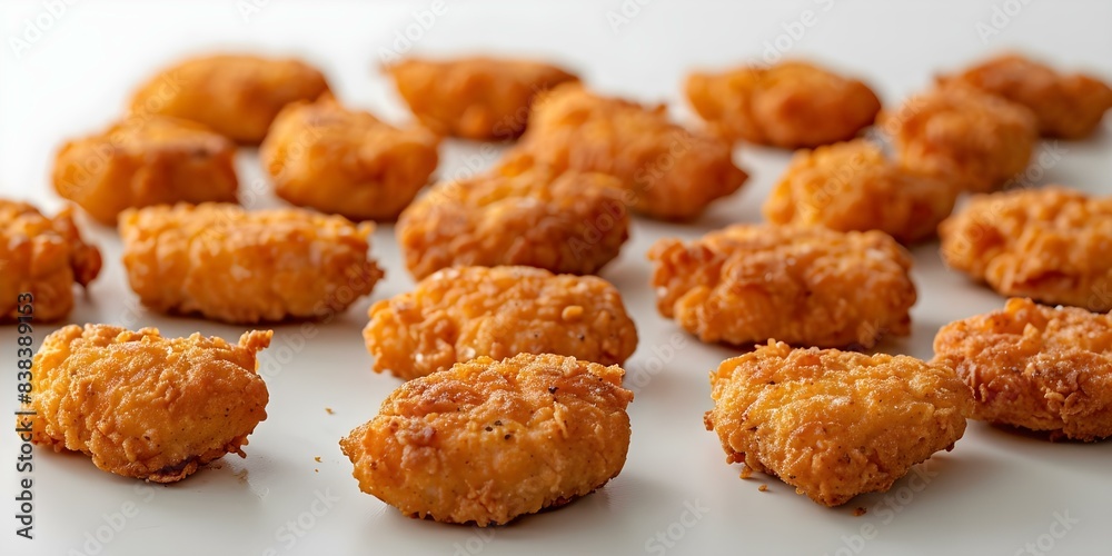 Chicken nuggets floating on white background isolated food photography concept. Concept Food Photography, Chicken Nuggets, Isolated Background, Food Styling, Creative Concept Chicken nuggets floating on white background isolated food photography concept. Concept Food Photography, Chicken Nuggets, Isolated Background, Food Styling, Creative Concept
