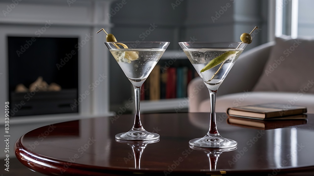 Two glasses of martini on a table Two glasses of martini on a table