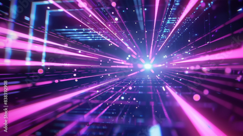 Radiant Neon Reflection wallpaper illustration, Futuristic Neon Background With Laser Rays And Speed Of Light, Technology, Network, 3d Render