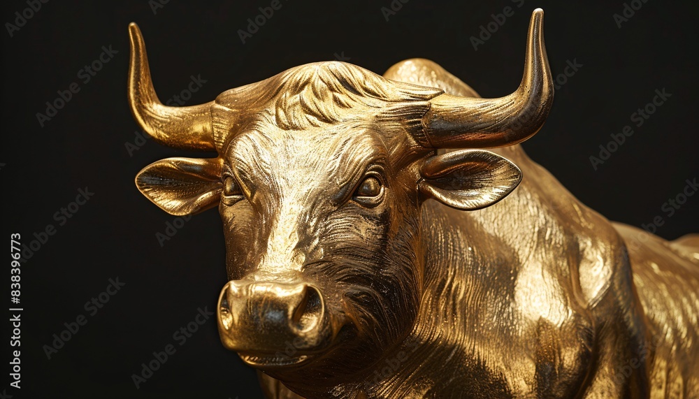Naklejka premium Golden Bull Statue Symbolizing Financial Markets in Stock investment