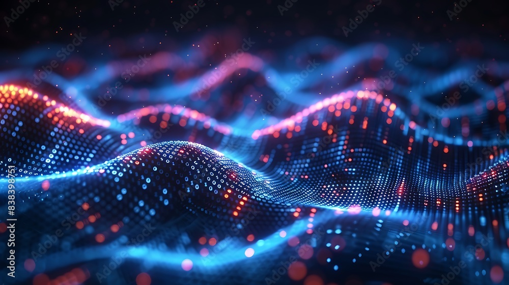 custom made wallpaper toronto digitalAbstract digital wave pattern with glowing dots and lines, perfect for technology backgrounds and futuristic designs. 3D Illustration.