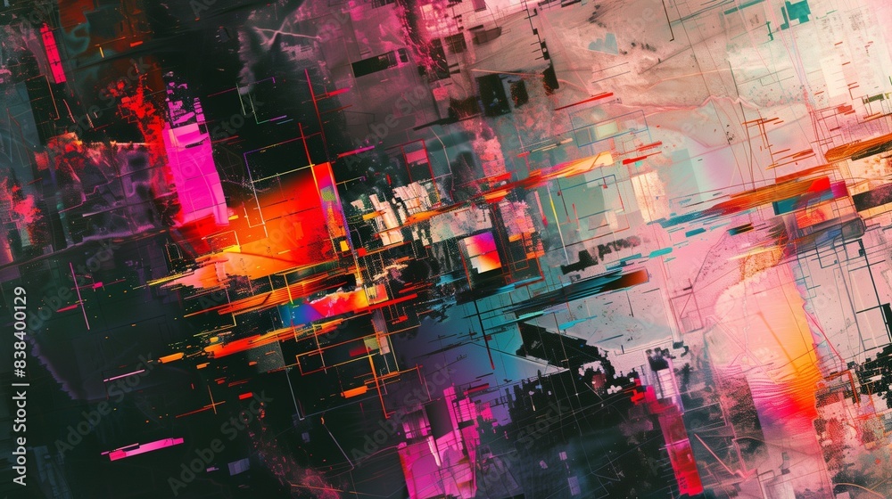 Obraz premium Databending Glitch Art Background with Fragmented Geometric Shapes