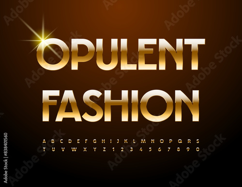 Vector chic icon Opulent Fashion. Luxury Gold Font, Premium Alphabet Letters and Numbers set.