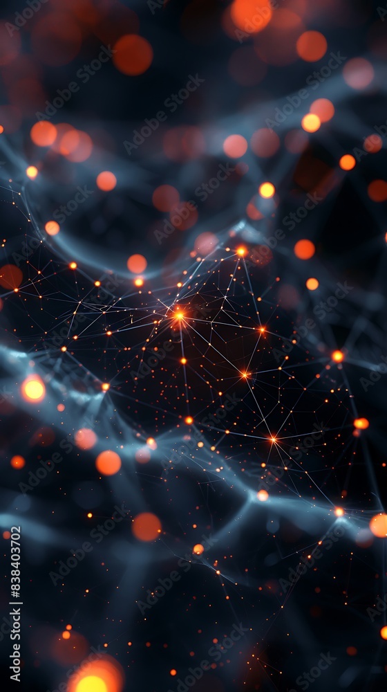 Abstract network with glowing nodes and connecting lines, representing technology, connectivity, data exchange, and digital communication. 3D Illustration. Abstract network with glowing nodes and connecting lines, representing technology, connectivity, data exchange, and digital communication. 3D Illustration.