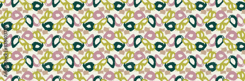 Summer meadow botanical hand drawn vector border. Retro fashion garden backdrop for decorative green pink floral seamless bordur. 