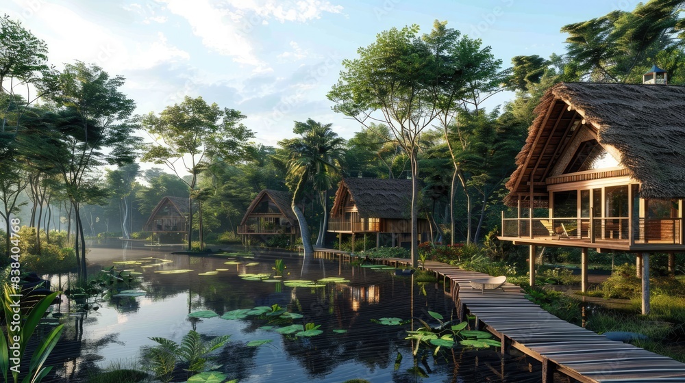 Eco-tourism in a protected area, with facilities designed to minimize human impact on the environment. Eco-tourism in a protected area, with facilities designed to minimize human impact on the environment.