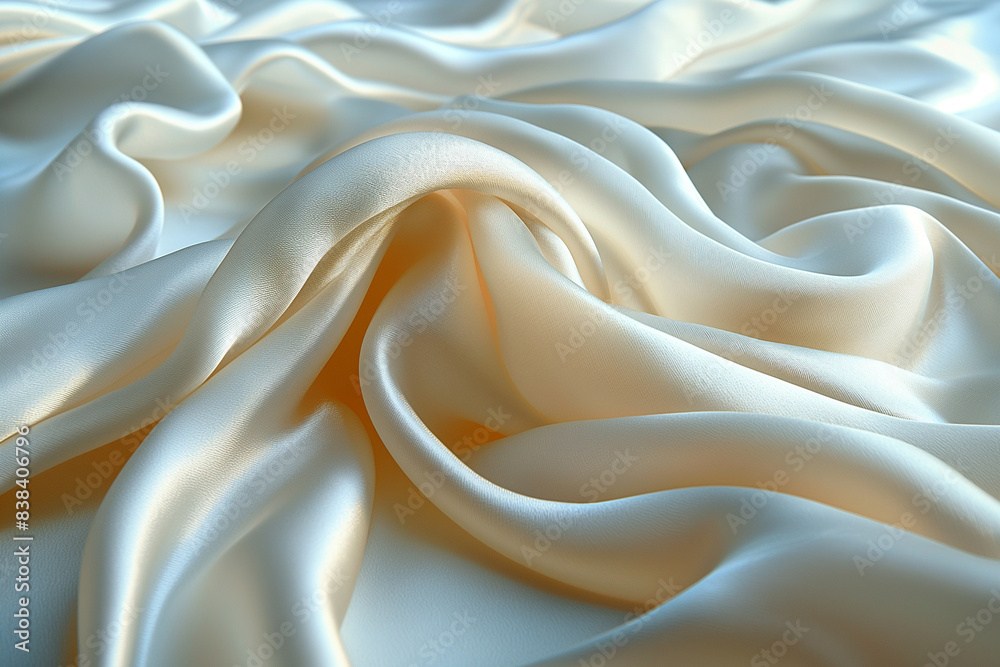 A sheet of white silk with subtle, flowing folds, the light playing on its surface to reveal a delicate and pure appearance A sheet of white silk with subtle, flowing folds, the light playing on its surface to reveal a delicate and pure appearance