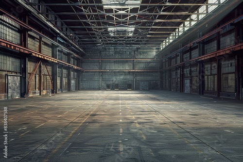 Background banner of an empty industrial warehouse