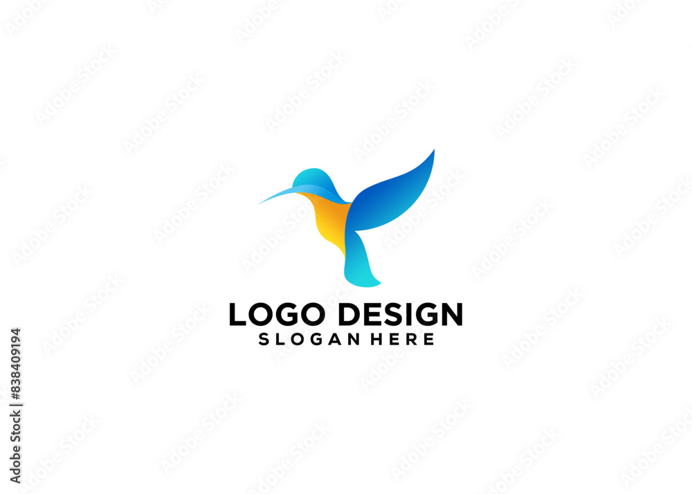 Blue hummingbird logo design vector template