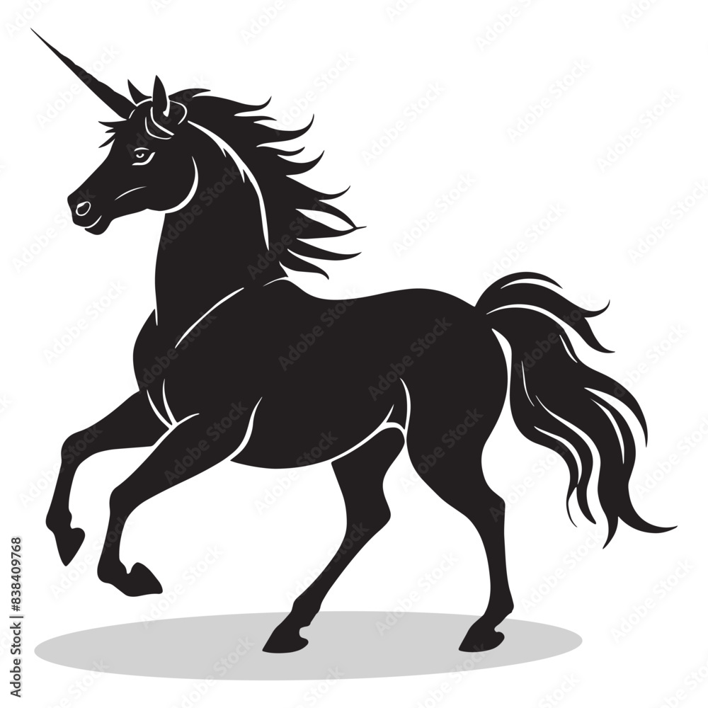 Obraz premium Unicorn silhouettes and icons. Black flat color simple elegant white background Brussels sprouts vegetable vector and illustration.