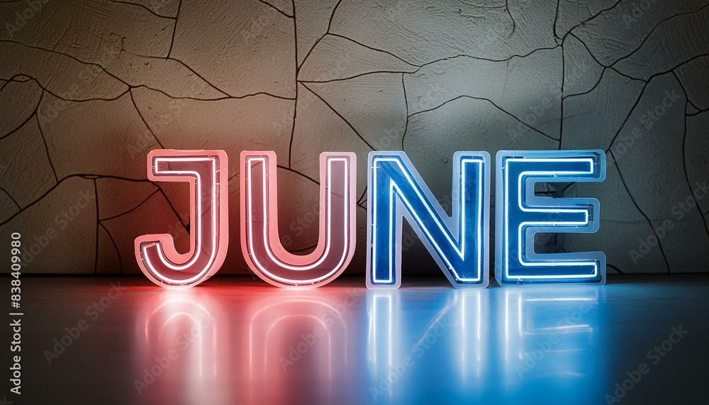 Obraz premium palavra JUNE em neon 3d