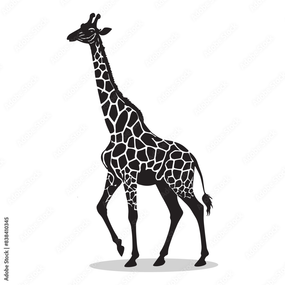 Fototapeta premium Giraffe silhouettes and icons. Black flat color simple elegant white background Brussels sprouts vegetable vector and illustration.