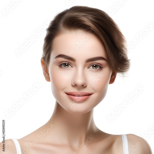 Portrait of a beautiful young woman bright skin on studio background