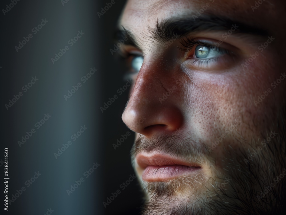 Nachdenklicher Blick: Mann in Nahaufnahme Nachdenklicher Blick: Mann in Nahaufnahme