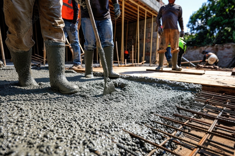 a group of men standing on top of a cement slab, a group of men standing on top of a cement slab, Construction workers pouring concrete for a foundation a group of men standing on top of a cement slab, a group of men standing on top of a cement slab, Construction workers pouring concrete for a foundation