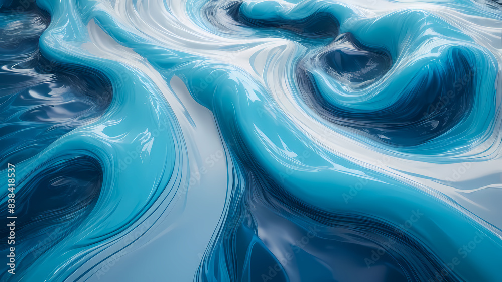 Obraz premium Dynamic Abstract Blue Fluid Art Texture - Modern Acrylic Wave Patterns and Ripples