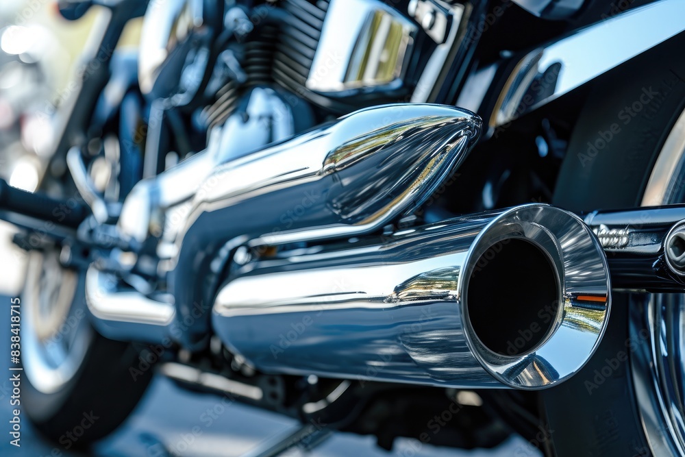 a close up of a motorcycle with a number of exhaust pipes, a close up of a motorcycle with a lot of chrome pipes, Detailed shots of the engine and exhaust system of a luxury touring motorcycle a close up of a motorcycle with a number of exhaust pipes, a close up of a motorcycle with a lot of chrome pipes, Detailed shots of the engine and exhaust system of a luxury touring motorcycle