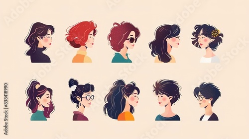 Stylish hairstyles, with illustrations of people with stylish and fashionable hairstyles