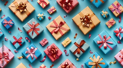 Seamless Pattern - Top View of Artfully Wrapped Gift Boxes photo