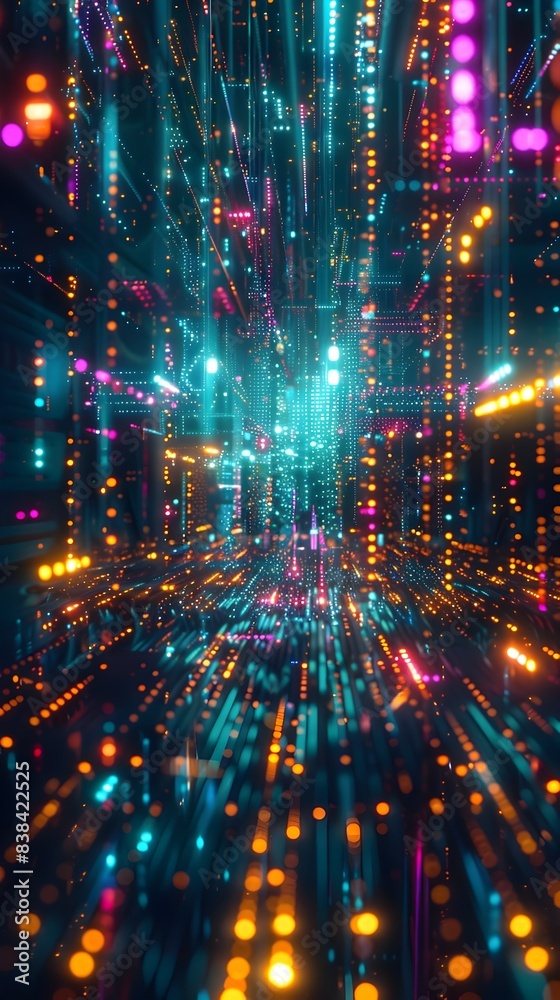 Obraz premium Vibrant Digital Backdrop with Futuristic Glowing Lights and Abstract Patterns