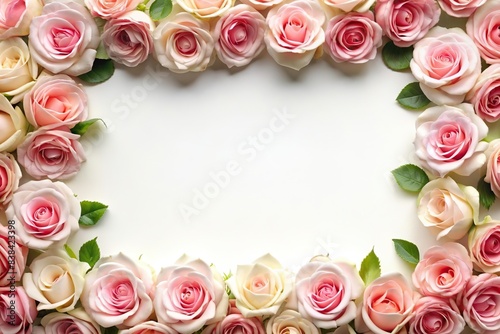 white and pink rose on border frame with white space. valentine and love theme