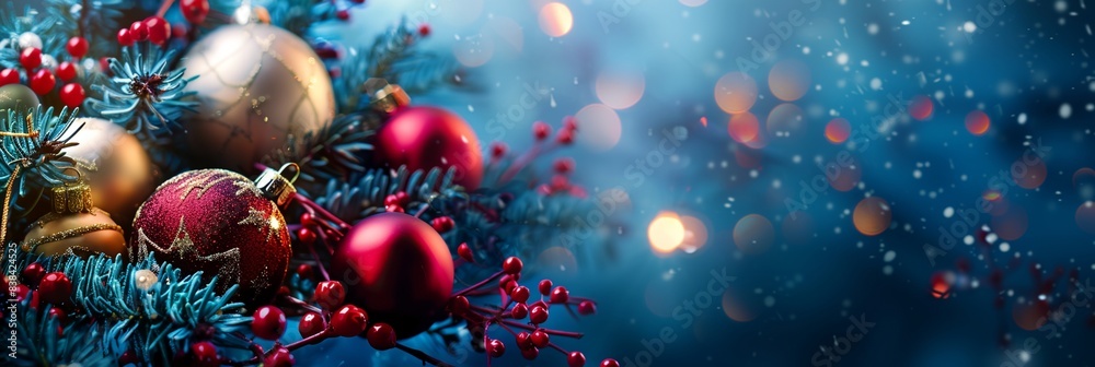 a Christmas tree with ornaments and a blue background a Christmas tree with ornaments and a blue background
