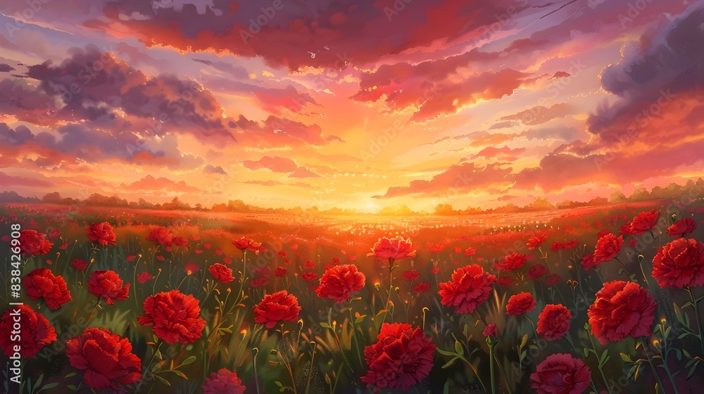 Fototapeta premium Breathtaking Sunset Over a Vibrant Floral Field