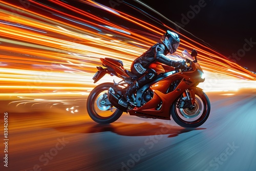 Giant yellow mining truck, a person riding a motorcycle on a city street, Motorbike in motion, captured with precision lighting in a studio setting