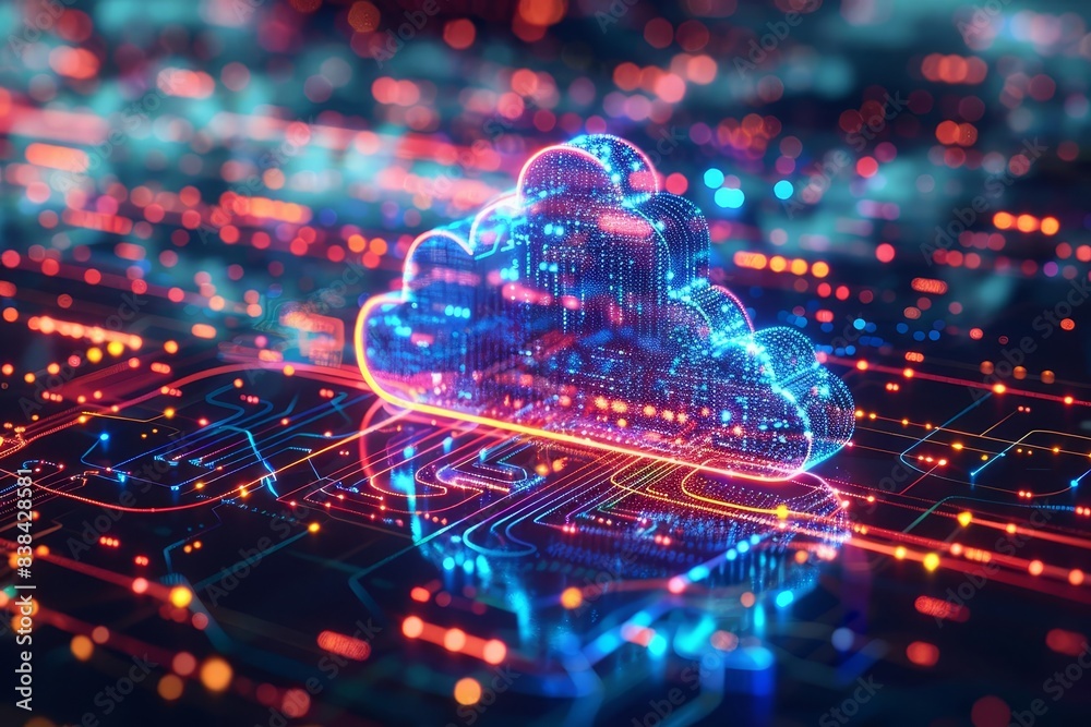 Cloud computing technology and online data storage for business network concept Computer connects to internet server service for cloud data transfer presented in 3D futuristic grap Cloud computing technology and online data storage for business network concept Computer connects to internet server service for cloud data transfer presented in 3D futuristic grap