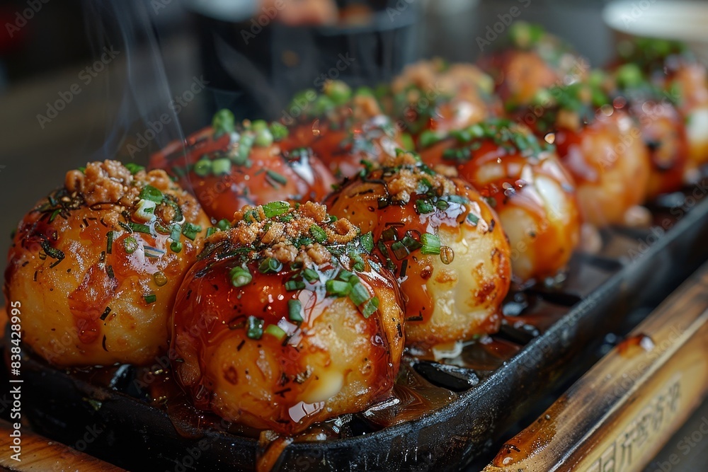 Takoyaki Round, crispy octopus balls topped with mayonnaise, takoyaki