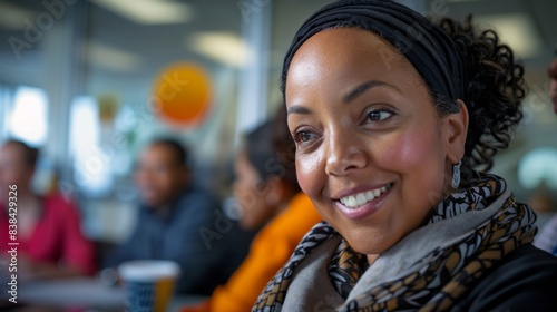 World Day for Decent Work: Young Black Woman Leading Discussions in a Diverse Office Space, Promoting Inclusion and Fair Workplace Practices