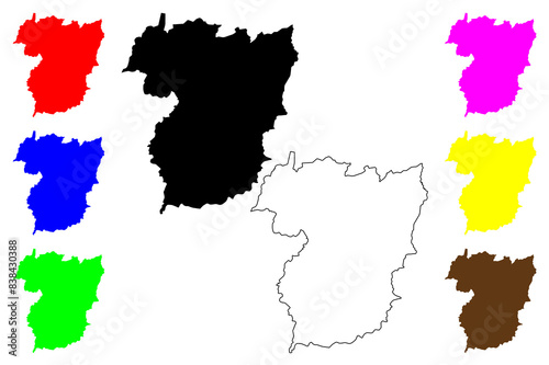 Vila Real District (Portuguese Republic, Portugal) map vector illustration, scribble sketch Vila Real map